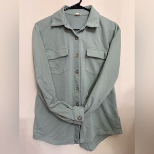Small Hem & Thread Blue Button-Up Shacket
